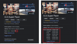 Image showing how o check the hours of a pawn shop using Google.
