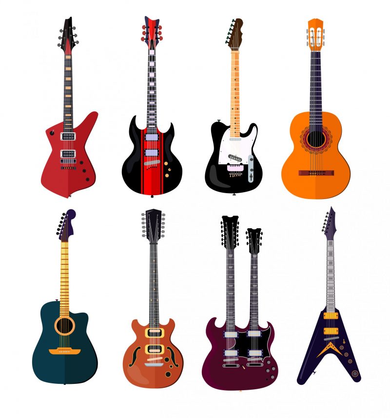 Drawing of different types of guitar illustrates blog: "Pawning or Selling Your Guitar: a Quick Guide"