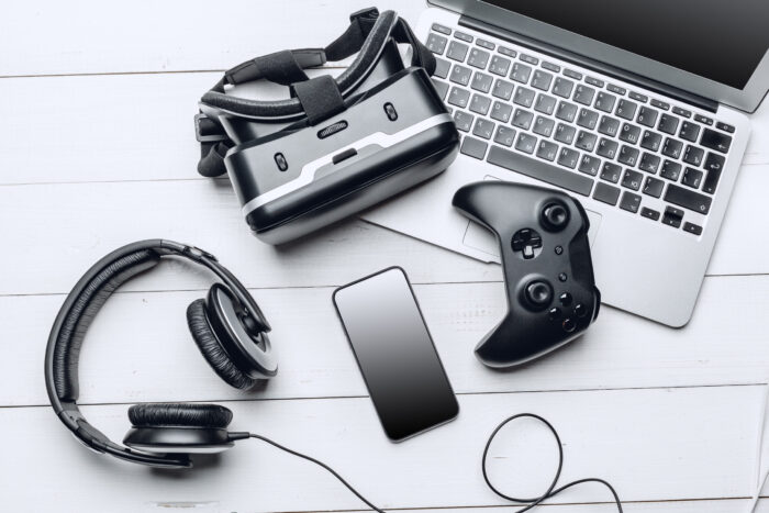 gamer workspace concept, top view