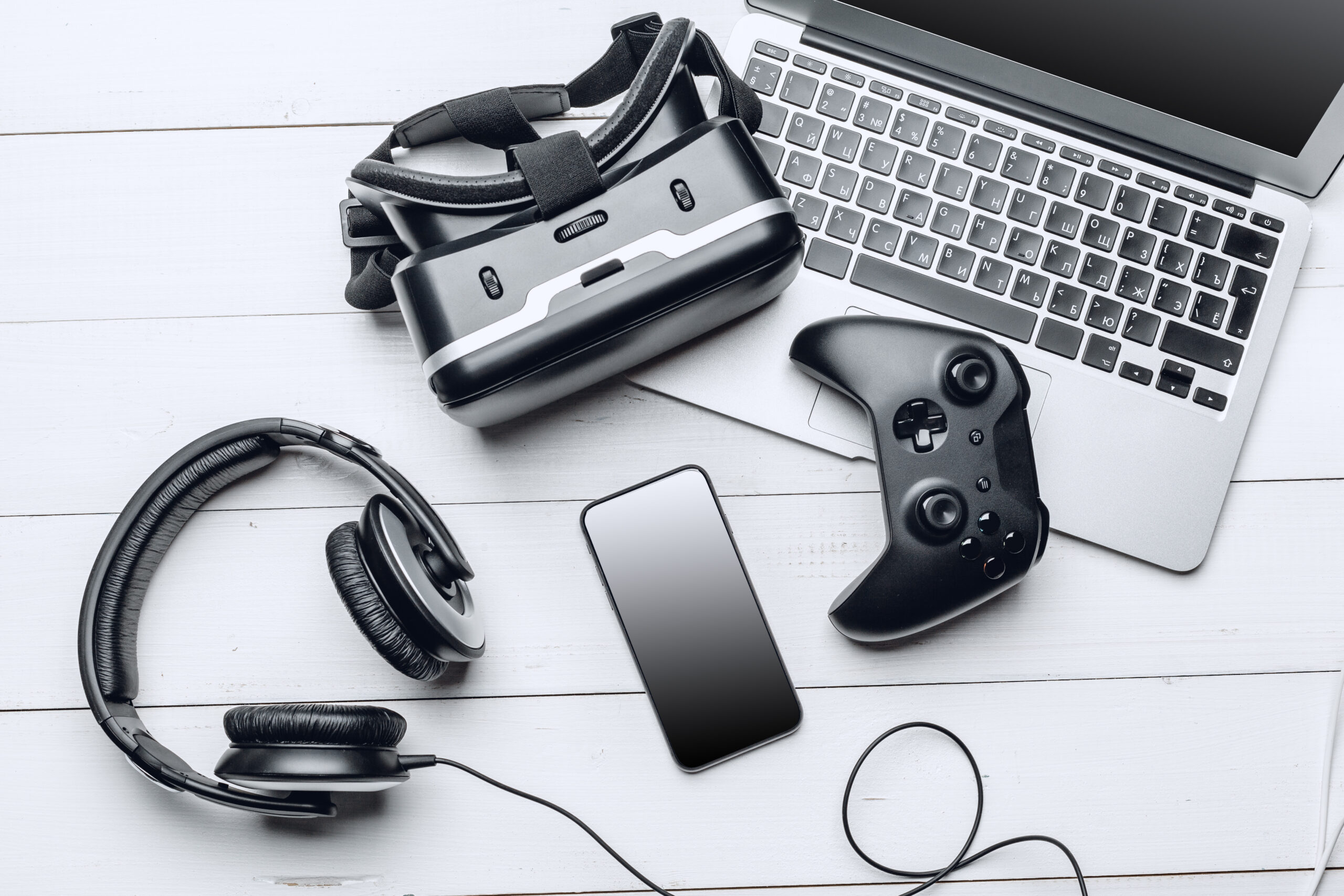 gamer workspace concept, top view