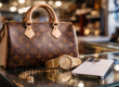 pawn luxury items including designer handbag, luxury watch, and smartphone on display